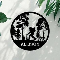 personalized bigfoot middle finger sasquatch lodge cabin decor funny camping gift custom metal sign 1