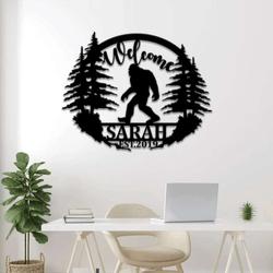 personalized bigfoot mountain sign sasquatch name sign bigfoot custom metal sign outdoor home decor 1