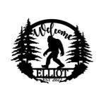 personalized bigfoot sasquatch forest scene cabin lodge welcome custom metal sign 0