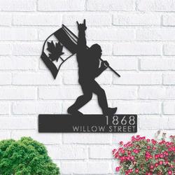 personalized bigfoot sasquatch with canada flag address sign house number plaque custom metal sign 1