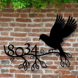 personalized bird on the branch tree dove address sign house number plaque custom metal sign 1