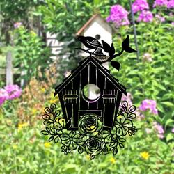 personalized birdhouse and flowers evergreen garden decorative custom metal sign 2