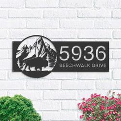 personalized bison buffalo on mountain address sign house number plaque custom metal sign 1