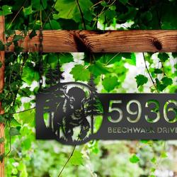 personalized bison forest wild life address sign house number plaque custom metal sign 2
