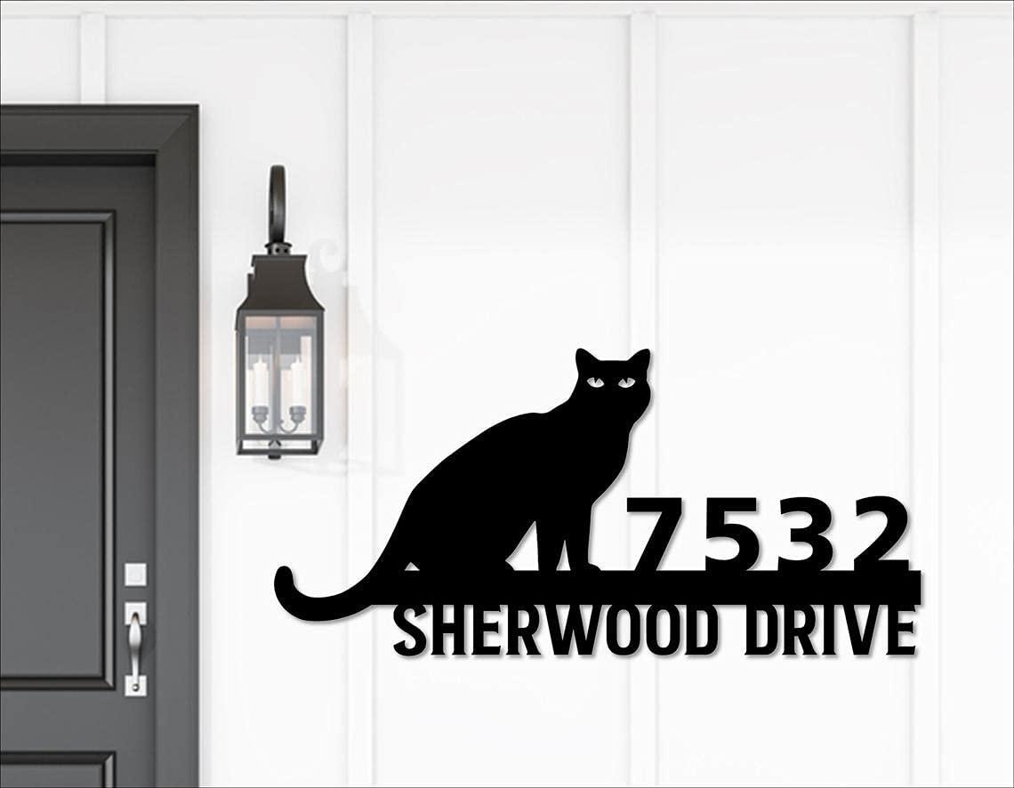 Personalized Black Cat Cut Metal Address Sign Metal Art Wall Art Home Decor Gift for Cat Lover personalized black cat cut metal address sign metal art wall art home decor gift for cat lover 0