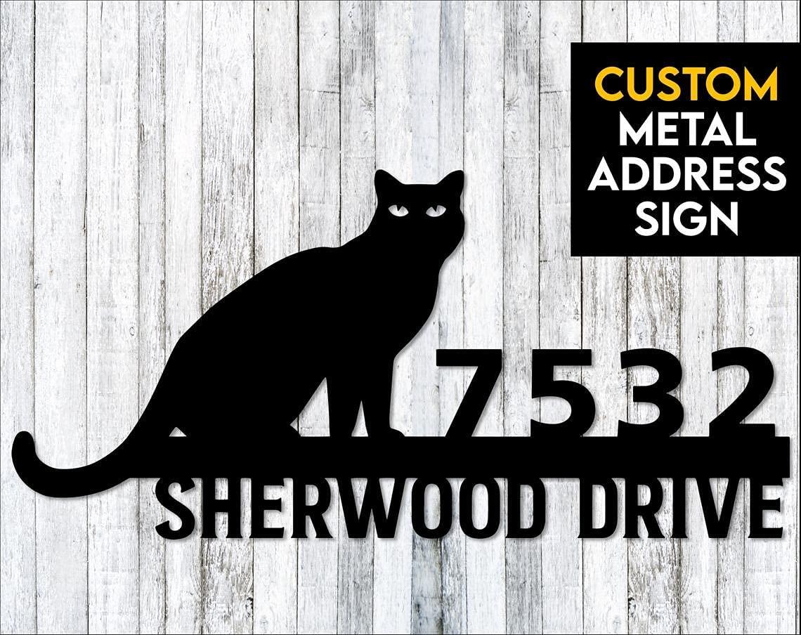 Personalized Black Cat Cut Metal Address Sign Metal Art Wall Art Home Decor Gift for Cat Lover 1 personalized black cat cut metal address sign metal art wall art home decor gift for cat lover 1