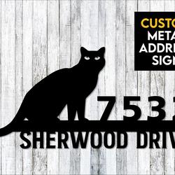 personalized black cat cut metal address sign metal art wall art home decor gift for cat lover 1