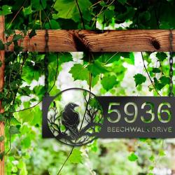 personalized black crow on a tree branch address sign custom metal signs 2