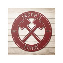 personalized blacksmith anvil hammer forge ironworker workshop home decor custom metal sign 2