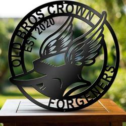 personalized blacksmith flame anvil and hammer forge old bros crown custom metal sign 2