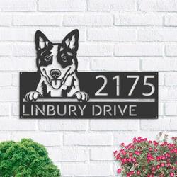 personalized blue heeler dog australian cattle cute puppy address sign house number plaque custom metal sign 1