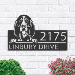 personalized bluetick coonhound dog cute puppy address sign house number plaque custom metal sign 1