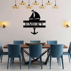 personalized boat and anchor address sign ocean beach house nautical theme house number plaque custom metal sign 1