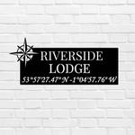 personalized boat house sign compass riverside lodge coordinates custom metal sign housewarming gifts 0