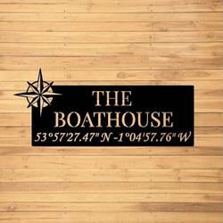 personalized boat house sign compass riverside lodge coordinates custom metal sign housewarming gifts 1