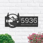 personalized boat on river mountain forest wild scene lake house address sign house number plaque custom metal sign 0