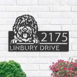 personalized bobtail dog cute puppy address sign house number plaque custom metal sign 1
