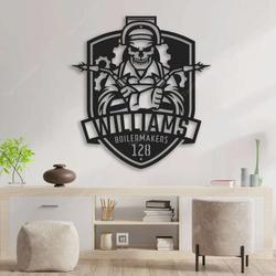 personalized boilermakers sign of skull with name welder custom metal sign 1