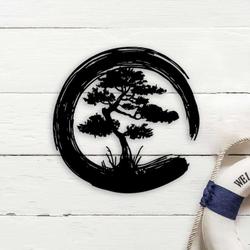 personalized bonsai tree enso circle yoga studio home decor zen circle custom metal sign 1