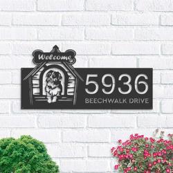 personalized border collie dog puppy welcome address sign house number plaque custom metal sign 1