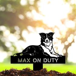 personalized border collie on duty funny garden yard stakes decorative custom metal sign housewarming gift 1