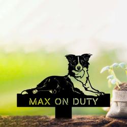 personalized border collie on duty funny garden yard stakes decorative custom metal sign housewarming gift 2