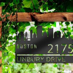 personalized boston city skyline metal address sign house number plaque realtor closing gift custom metal sign 1