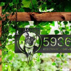 personalized boston terrier dog welcome address sign house number plaque custom metal sign 1