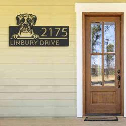 personalized boxer dog cute puppy address sign house number plaque custom metal sign 2