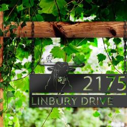 personalized bull and two chickens farm animal address sign custom metal signs 2