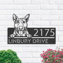 personalized bull terrier dog cute puppy address sign house number plaque custom metal sign 1