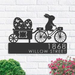 personalized bunny easter eggs trailer rabbit address sign house number plaque custom metal sign 1