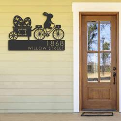 personalized bunny easter eggs trailer rabbit address sign house number plaque custom metal sign 2