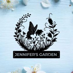 personalized butterfly flower garden decorative custom metal sign housewarming gift 1