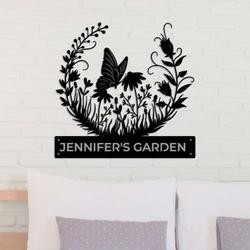 personalized butterfly flower garden decorative custom metal sign housewarming gift 2