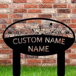 personalized butterfly garden floral bee yard stakes decorative garden custom metal sign 2