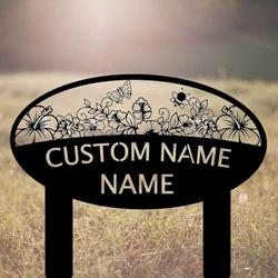 personalized butterfly garden floral bee yard stakes decorative garden custom metal sign 3