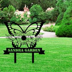 personalized butterfly with flowers garden decorative custom metal sign 1