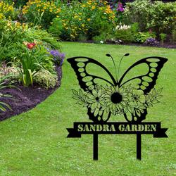 personalized butterfly with flowers garden decorative custom metal sign 2