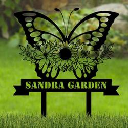 personalized butterfly with flowers garden decorative custom metal sign 3