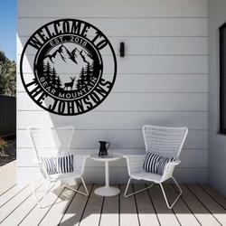 personalized cabin deer in mountain camp sign welcome custom metal sign 4