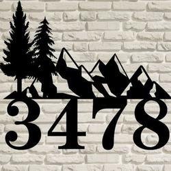 personalized cabin mountains home address sign pine tree house number plaque custom metal sign 1