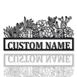 personalized cactus border monogram metal sign art decoration for living room 1