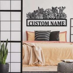 personalized cactus border monogram metal sign art decoration for living room 2