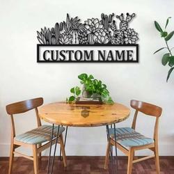 personalized cactus border monogram metal sign art decoration for living room 3