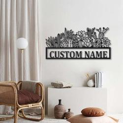 personalized cactus border monogram metal sign art decoration for living room 4