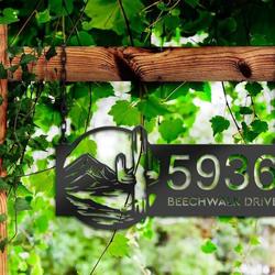 personalized cactus mountain scene wild life address sign house number plaque custom metal sign 1