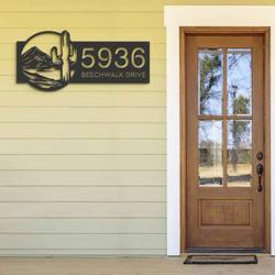 personalized cactus mountain scene wild life address sign house number plaque custom metal sign 2