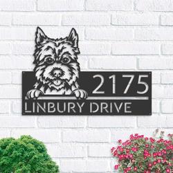 personalized cairn terrier dog cute puppy address sign house number plaque custom metal sign 1