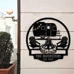 personalized camper trailer couple camping firepit rv decor custom metal sign 0